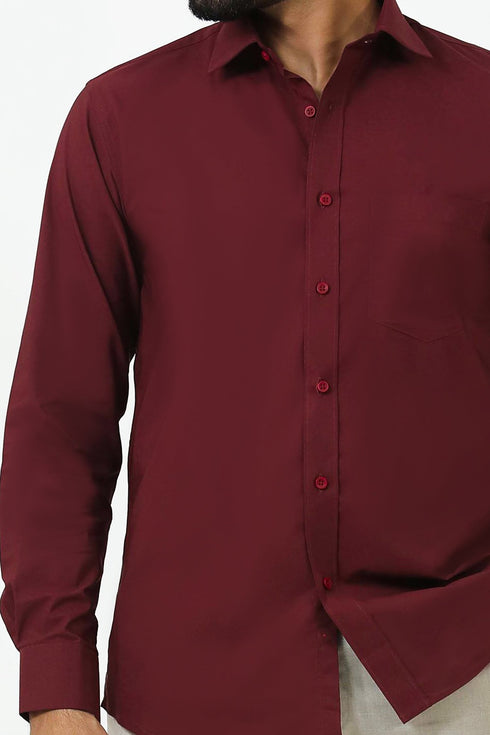 Veshbhoshaa Bluebird Men'S Maroon Cotton Lycra Formal Shirt